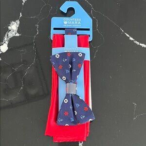 Men’s Red and Blue Marine/Anchor Bow Tie Set